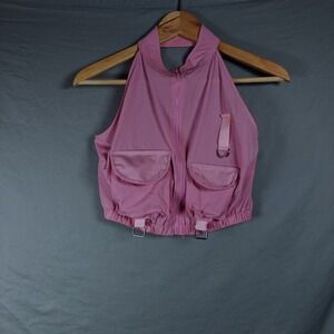 Spoon‎ Jeans Pink Halter Neck Sleeveless Crop Top Zipper Front Pockets Sz Small